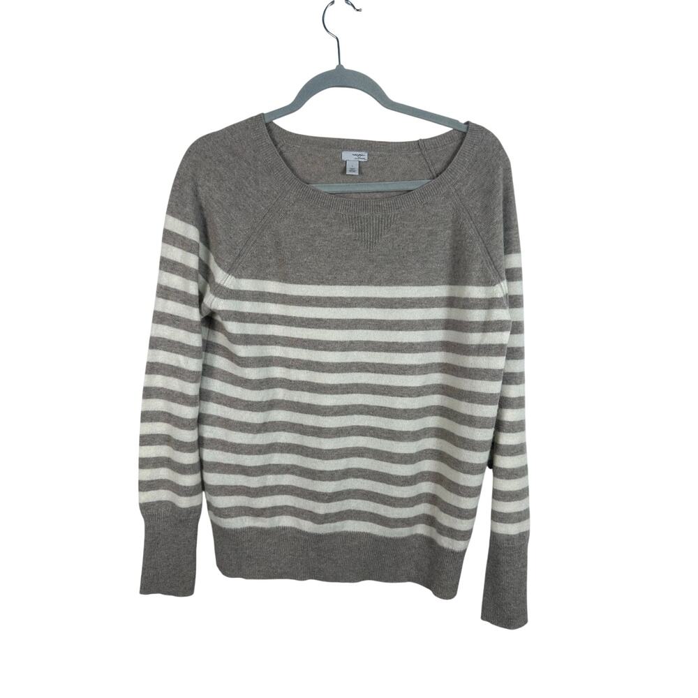 Halogen‎ Crewneck Sweater Women Large Taupe Cream Excellent Cashmere Striped